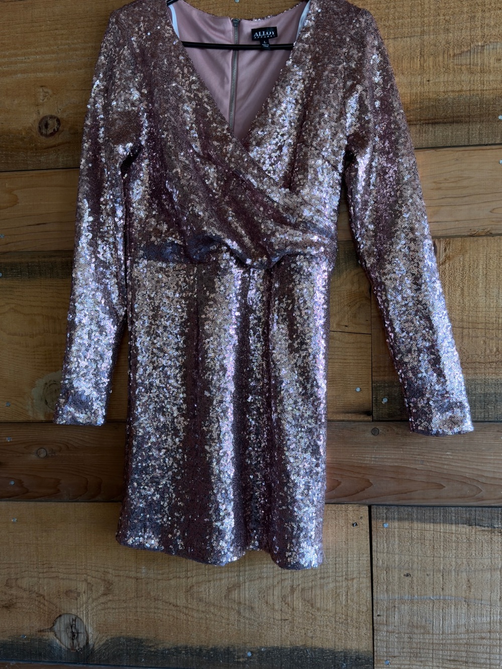 ALLOY Rose Gold Sequin Wrap-Front Long Sleeve Dress size L